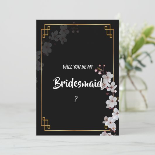 witte kersenbloesems & gouden Lijst bruidsmeisje Kaart (Staand voorkant)