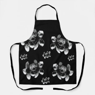 Witte kersenbloesems op zwart, full print Schort