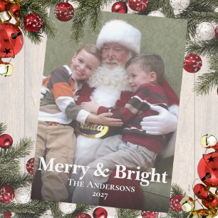 Witte kerst 5"x7" fotokaart Merry & Bright Feestdagenkaart