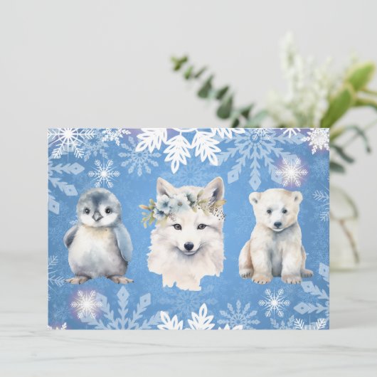 Witte Kerst Arctische Dieren Vakantie Kaart (Staand voorkant)