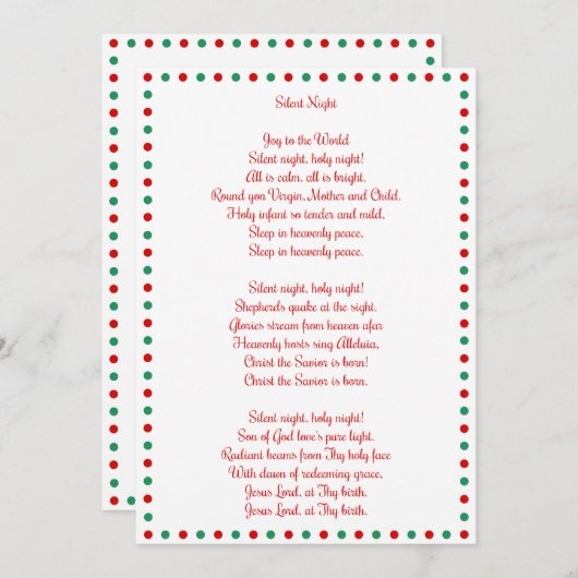 Witte kerst Carol Silent Kaarten van acht kerst (Voorkant / Achterkant)