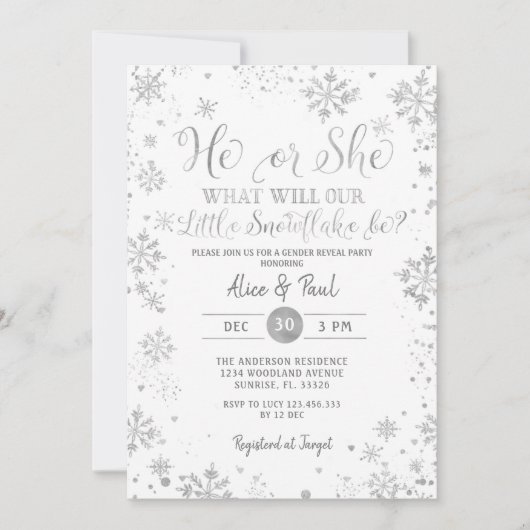 Witte Kerst Hij of Zij Geslacht Reveal Feest Kaart (Voorkant)