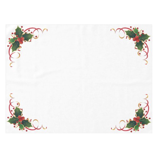 Witte Kerst Holly Tafelkleed (Voorkant (Horizontaal))