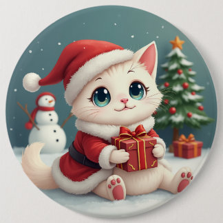 Witte Kerst Kat Button
