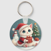 Witte Kerst Kat Button Sleutelhanger (Achterkant)