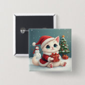 Witte Kerst Kat Buttonnen Vierkante Button 5,1 Cm (Voorkant /achterkant)