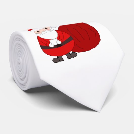 Witte Kerst Knoop met Schattige Kerstman Stropdas (Opgerold)