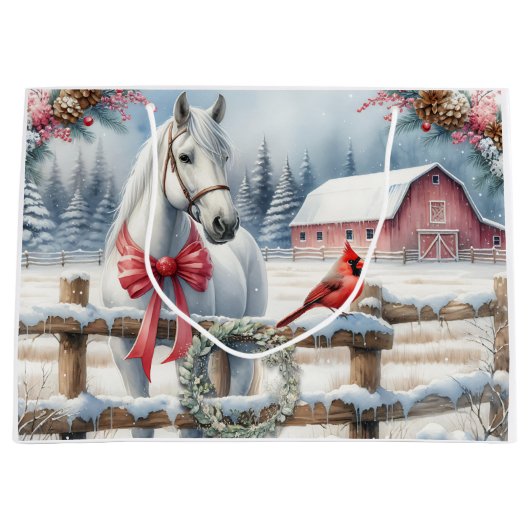 Witte Kerst Paard en Kardinaal Groot Cadeauzakje (Voorkant)