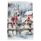 Witte Kerst Paard en Kardinaal Medium Cadeauzakje (Achterkant)