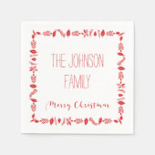 Witte Kerst Papier servetten met rode bladeren (Voorkant)