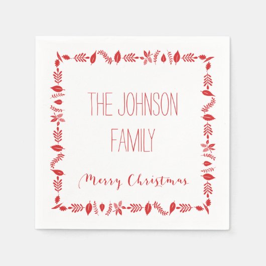 Witte Kerst Papier servetten met rode bladeren (Voorkant)