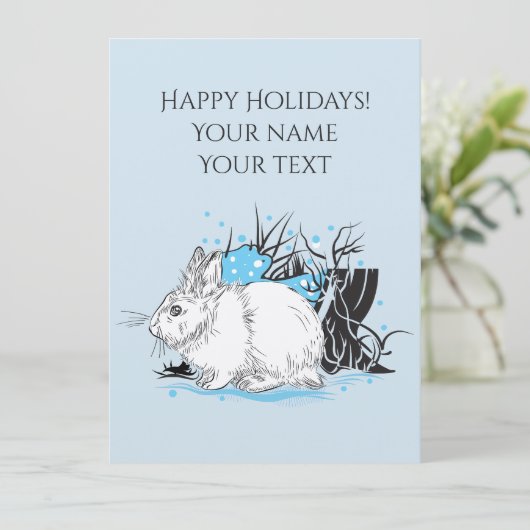 witte kerst Rabbit Hare Kaart (Staand voorkant)