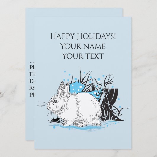 witte kerst Rabbit Hare Kaart (Voorkant / Achterkant)