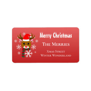 Witte Kerst Rudolph de Rood Neus Rendier Etiket