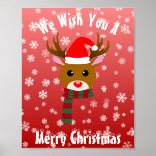 Witte Kerst Rudolph de Rood Neus Rendier Poster