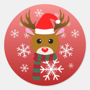 Witte Kerst Rudolph de Rood Neus Rendier Ronde Sticker