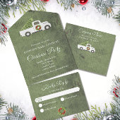 Witte Kerst Vrachtwagen Groene Hout Bedrijf Partij All In One Uitnodiging