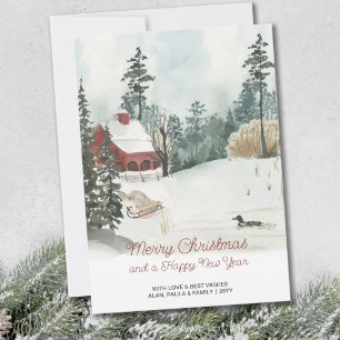 Witte Kerst Waterverf Winterlandschap Feestdagenkaart
