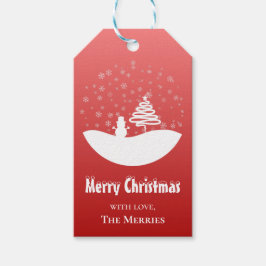 Witte Kerst Winter Wonderland Snowman Tree Cadeaulabel