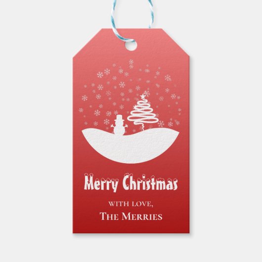 Witte Kerst Winter Wonderland Snowman Tree Cadeaulabel (Voorkant)