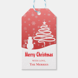 Witte Kerst Winter Wonderland Snowman Tree Cadeaulabel