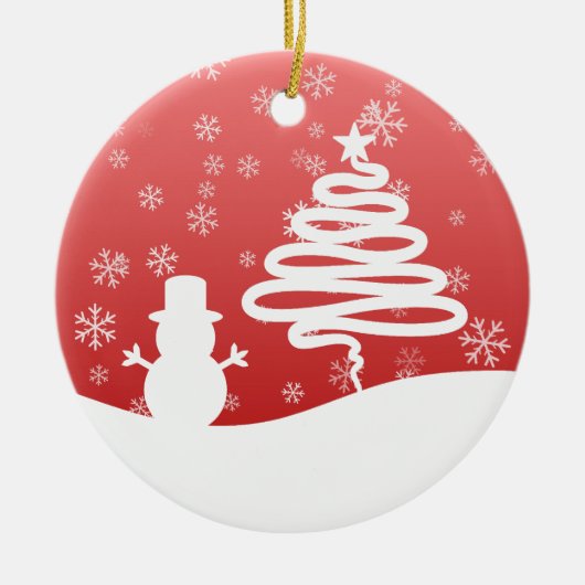 Witte Kerst Winter Wonderland Snowman Tree Keramisch Ornament (Voorkant)