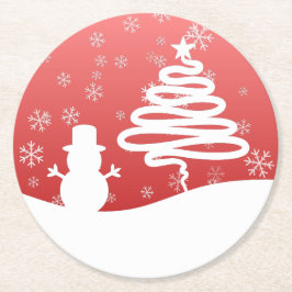 Witte Kerst Winter Wonderland Snowman Tree Ronde Kartonnen Onderzetter