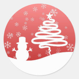 Witte Kerst Winter Wonderland Snowman Tree Ronde Sticker