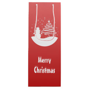Witte Kerst Winter Wonderland Snowman Tree Wijn Cadeautas