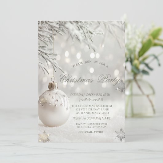 Witte Kerstballen, Snowflakes Bedrijfsfeest Kaart (Staand voorkant)