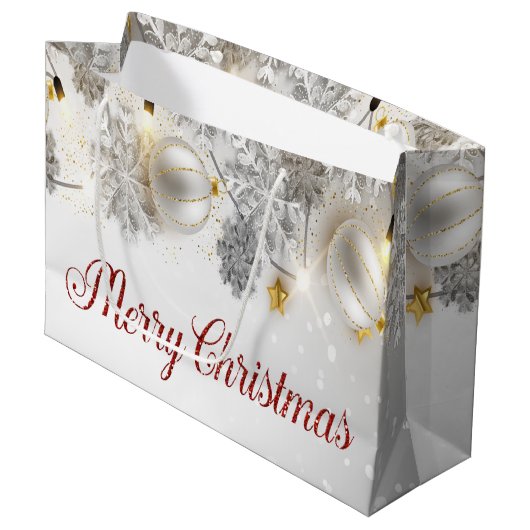Witte kerstballen Snowflakes String Lights Groot Cadeauzakje (Voorkant Gekanteld)