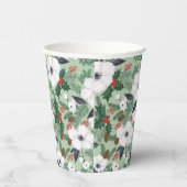 Witte kerstbloemen en rode bessen papieren bekers (Rechts)