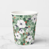 Witte kerstbloemen en rode bessen papieren bekers (Voorkant)