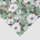 Witte kerstbloemen en rode bessen tissuepapier (Detail)