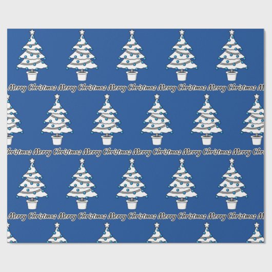 Witte kerstbomen Blauwe Decoraties - Droge Kerstmi Cadeaupapier (Vlak)