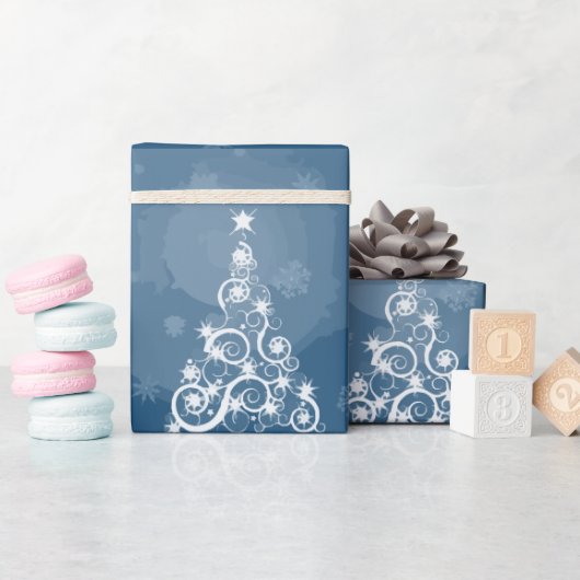 Witte kerstbomen Modern Blue Cadeaupapier (Baby Shower)