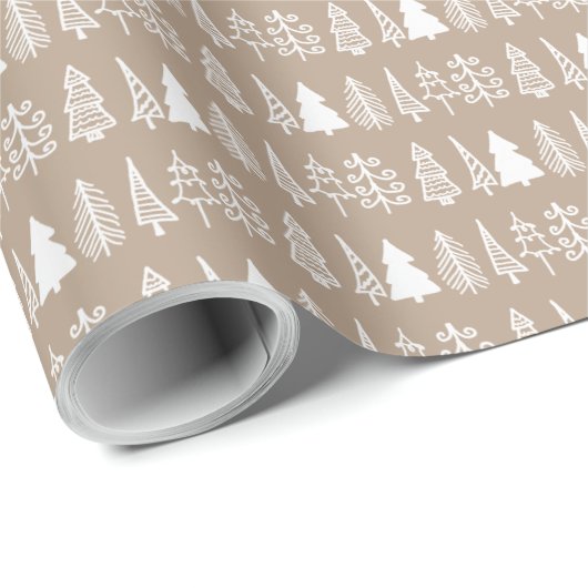 Witte kerstbomen Pattern Brown Cadeaupapier (Rol Hoek)