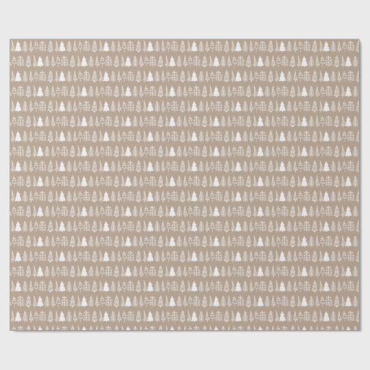 Witte kerstbomen Pattern Brown Cadeaupapier (Vlak)