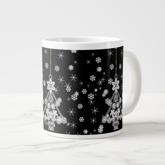 witte kerstboom en sneeuwvlokken extra grote mok (Voorkant rechts)