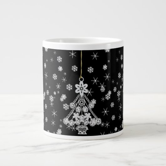 witte kerstboom en sneeuwvlokken extra grote mok (Voorkant)
