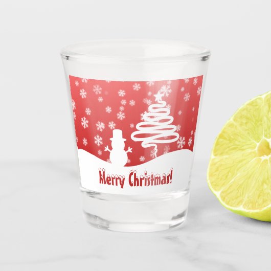 Witte kerstboom en Snowman Shot Glas (Voorkant)