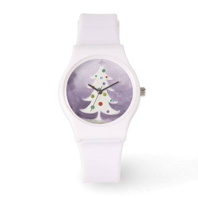 Witte kerstboom horloge (Voorkant)