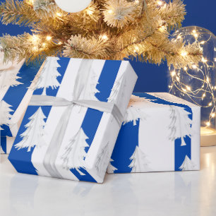 Witte Kerstboom Inpakken Blauw & Wit Gestreepte Cadeaupapier
