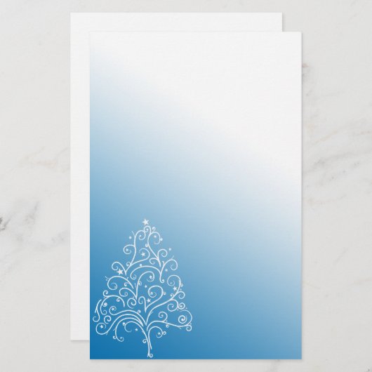 Witte kerstboom met blauwe gradiënt briefpapier (Voorkant / Achterkant)