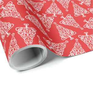 Witte kerstboom met rode rug cadeaupapier