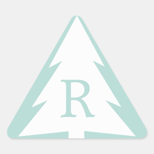 Witte kerstboom op Mint Green Custom Monogram Driehoek Sticker (Voorkant)