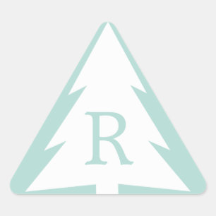 Witte kerstboom op Mint Green Custom Monogram Driehoek Sticker