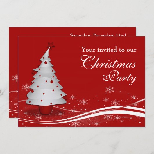 Witte kerstboom op rode achtergrond kaart (Voorkant / Achterkant)