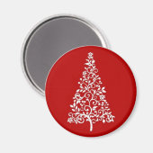 Witte kerstboom op rode ronde magneet (Voorkant / Achterkant)