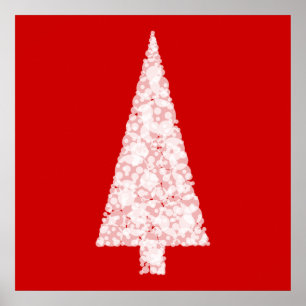 Witte kerstboom. Op rood. Modern. Poster